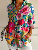 Mechi | Women’s Colorful Blouse – Playful Vibrant Print & Architectural Modern Silhouette Mix