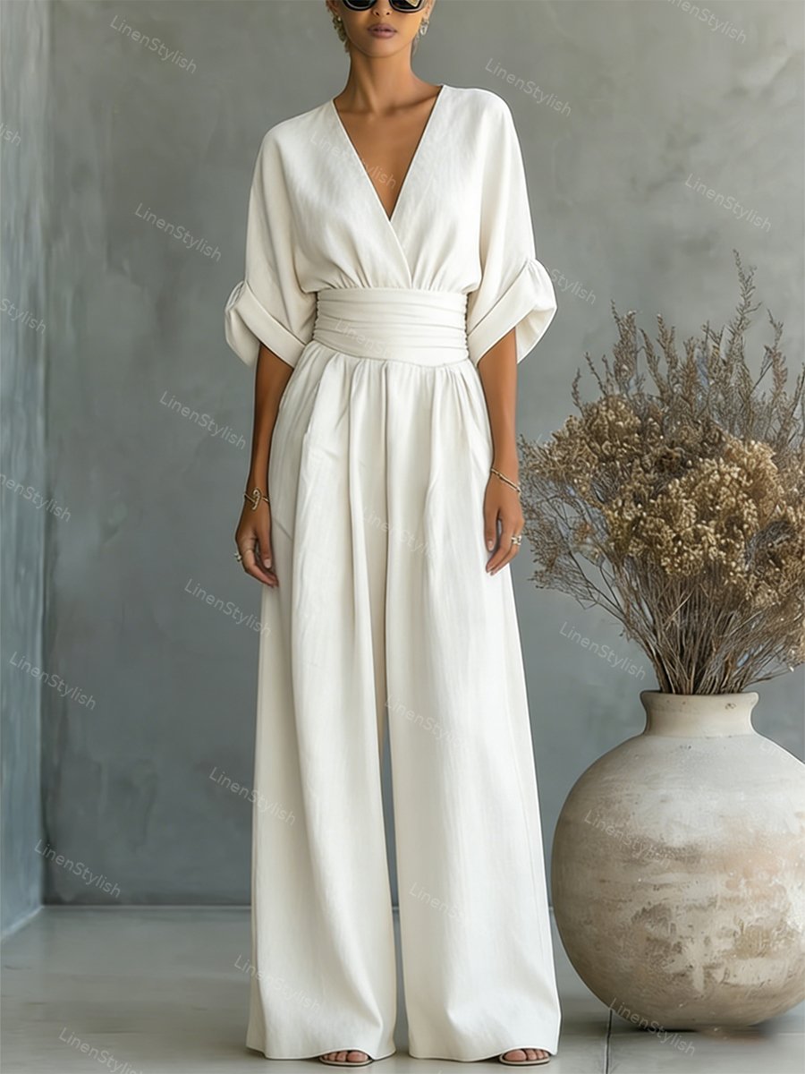 Martina | Elegant and Comfortable Women's Jumpsuit with V-Neck White