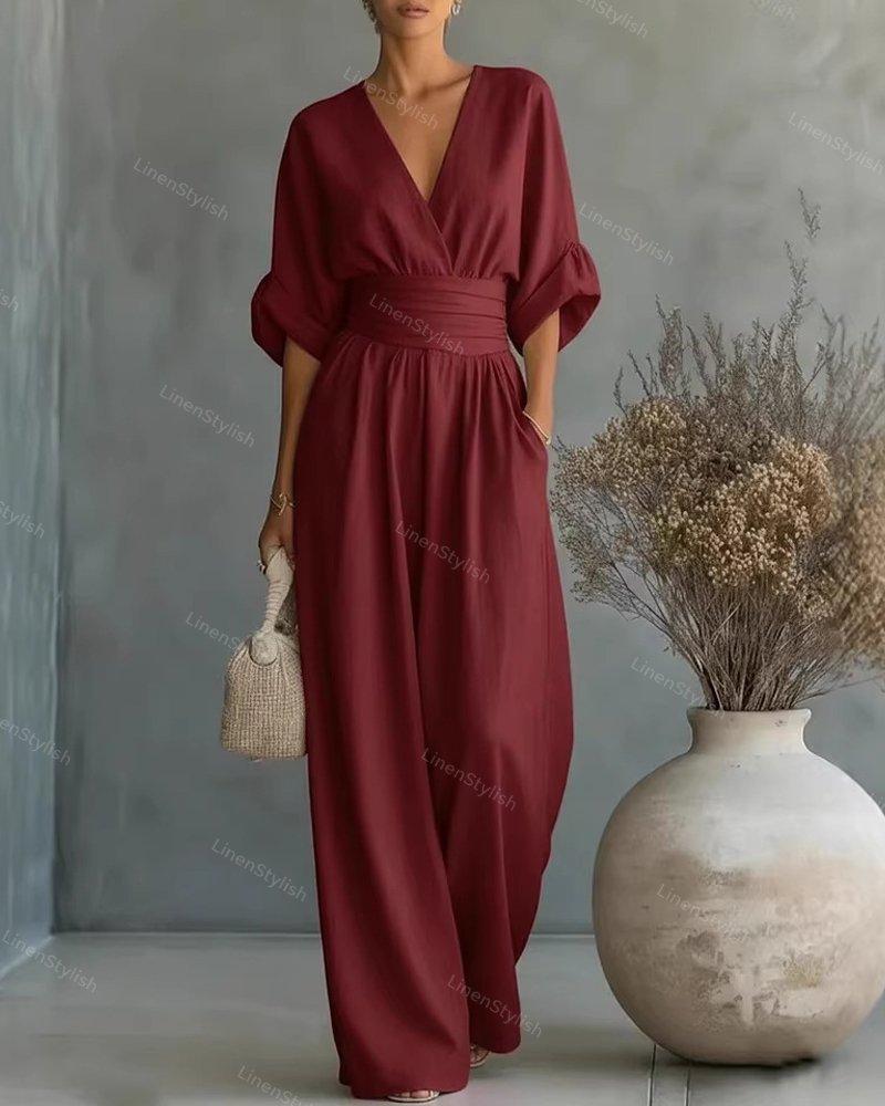 Martina | Elegant and Comfortable Women's Jumpsuit with V-Neck Burgundy