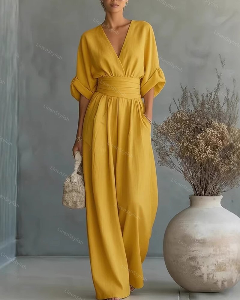 Martina | Elegant and Comfortable Women's Jumpsuit with V-Neck Yellow