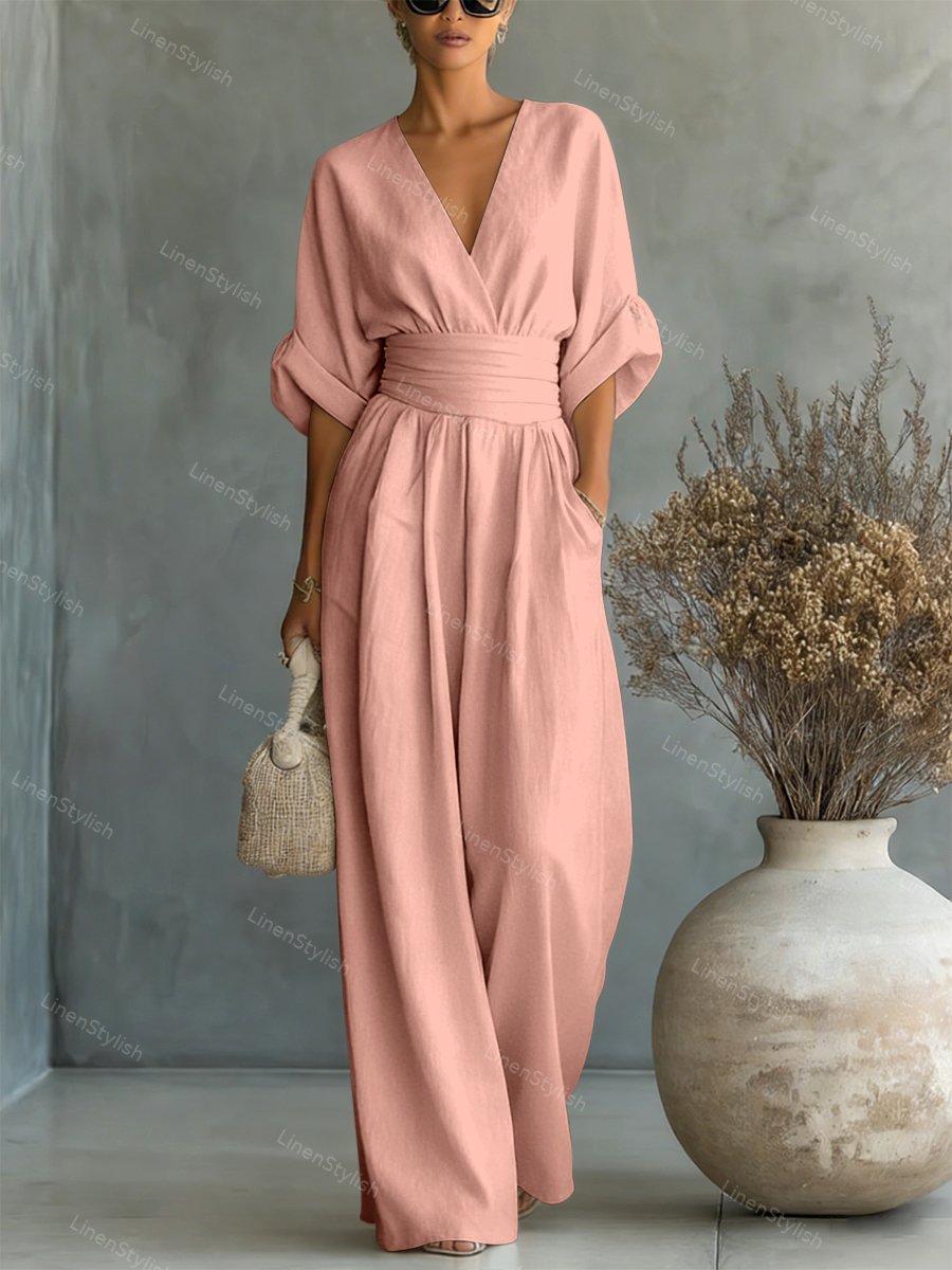 Martina | Elegant and Comfortable Women's Jumpsuit with V-Neck Pink