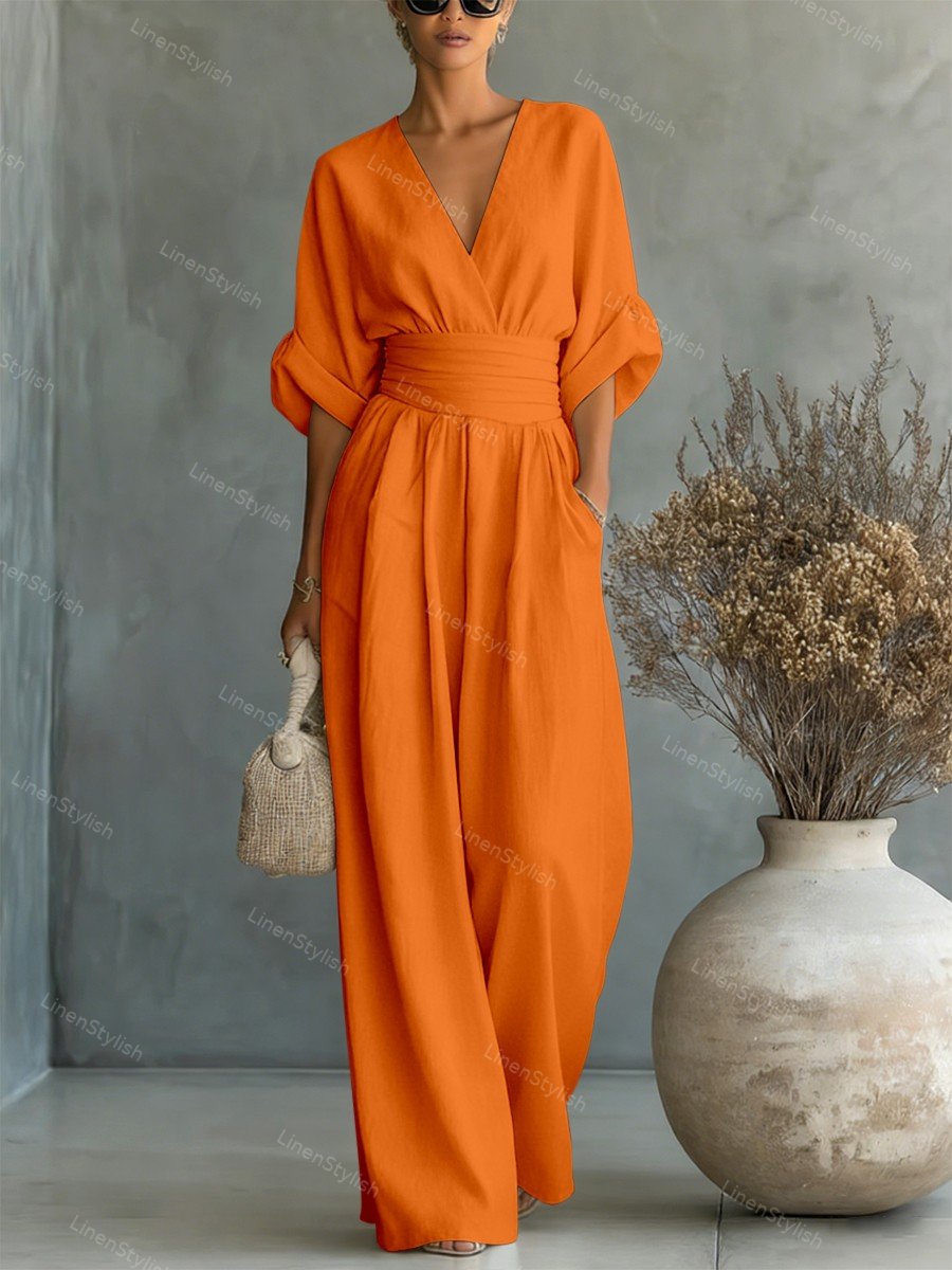Martina | Elegant and Comfortable Women's Jumpsuit with V-Neck Orange