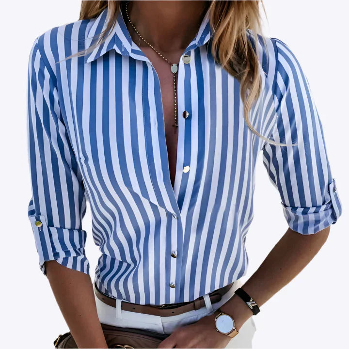 Thalia women's blouse | Classic Breton striped blouse with long sleeves and flattering fit Blue