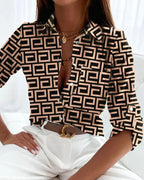 Thalia women's blouse | Classic Breton striped blouse with long sleeves and flattering fit Brown