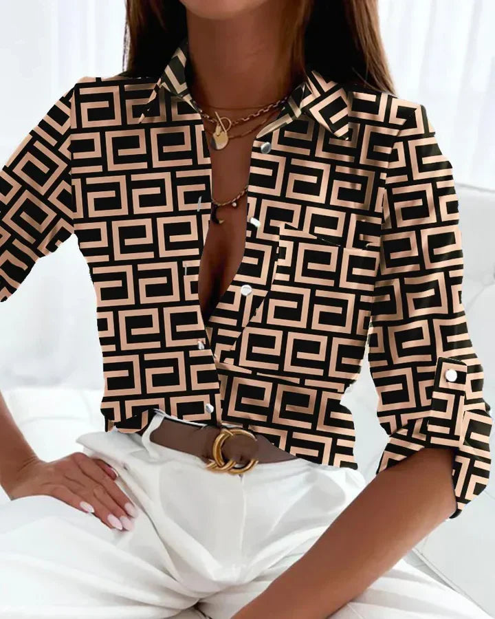 Thalia women's blouse | Classic Breton striped blouse with long sleeves and flattering fit Brown