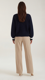 Women's Contrast Trim Knit Sweater – Elegant Color-Block & Soft Crewneck