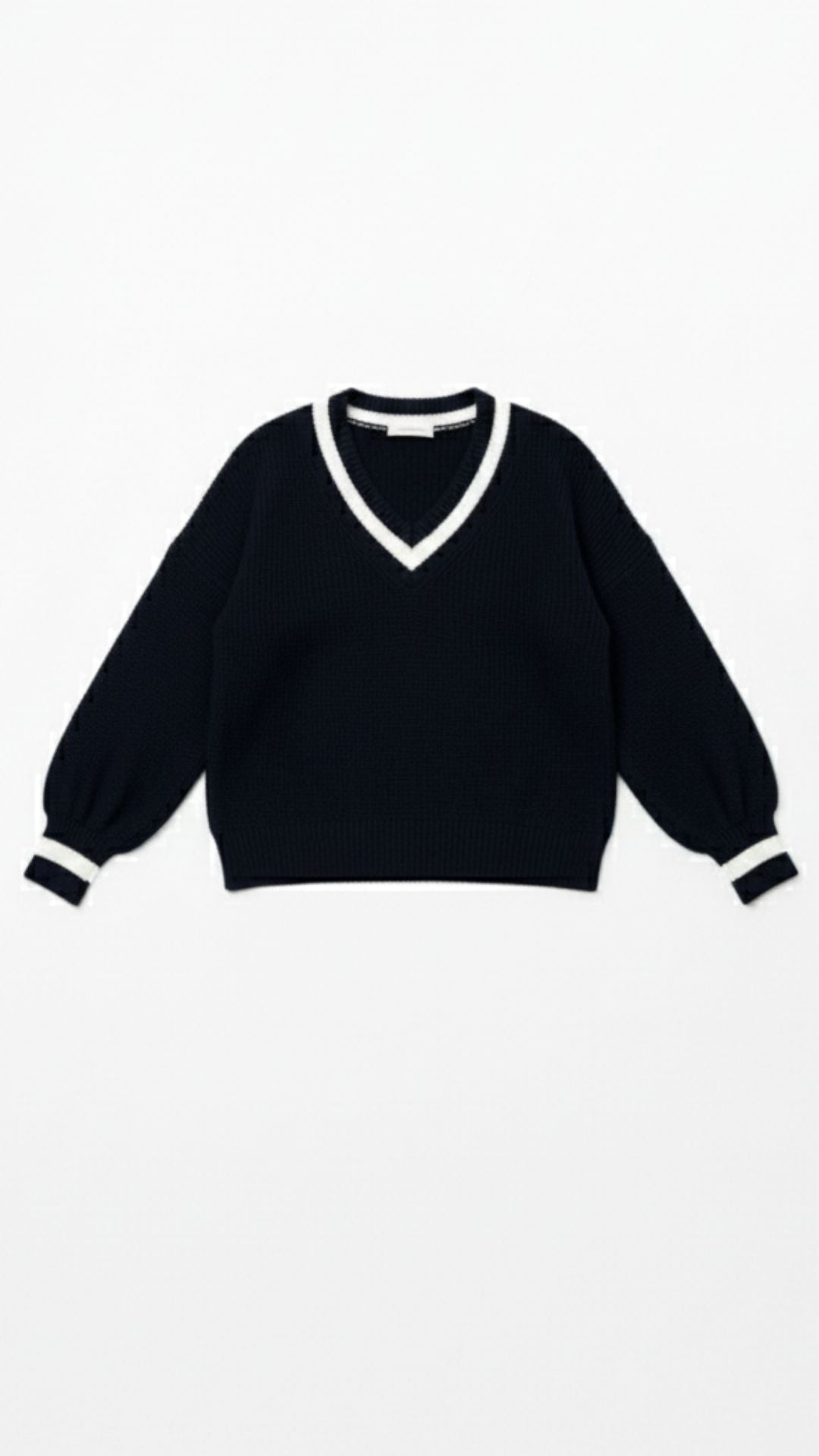 Women's Contrast Trim Knit Sweater – Elegant Color-Block & Soft Crewneck
