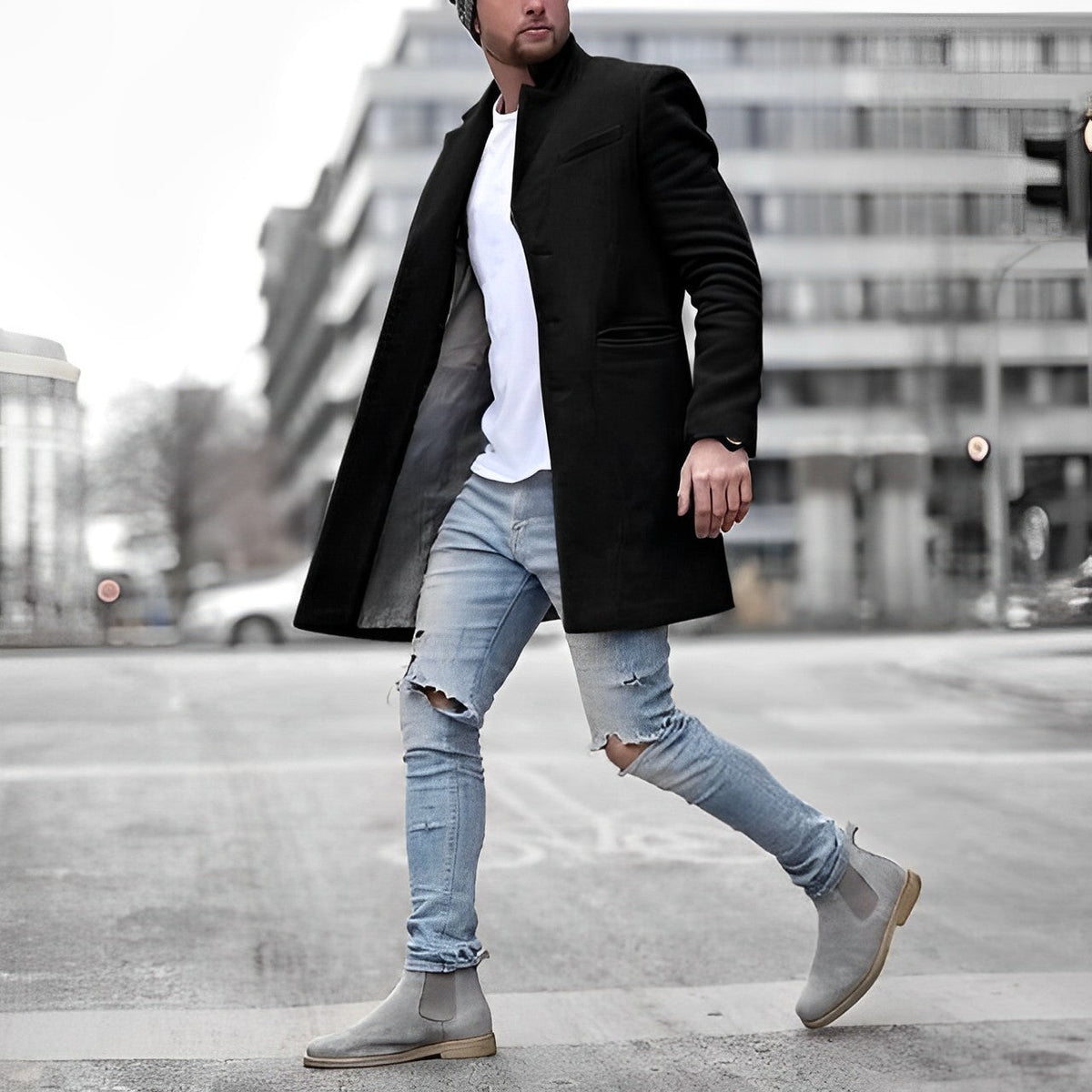 Calico | Men's Slim-Fit Mid-Length Overcoat Black
