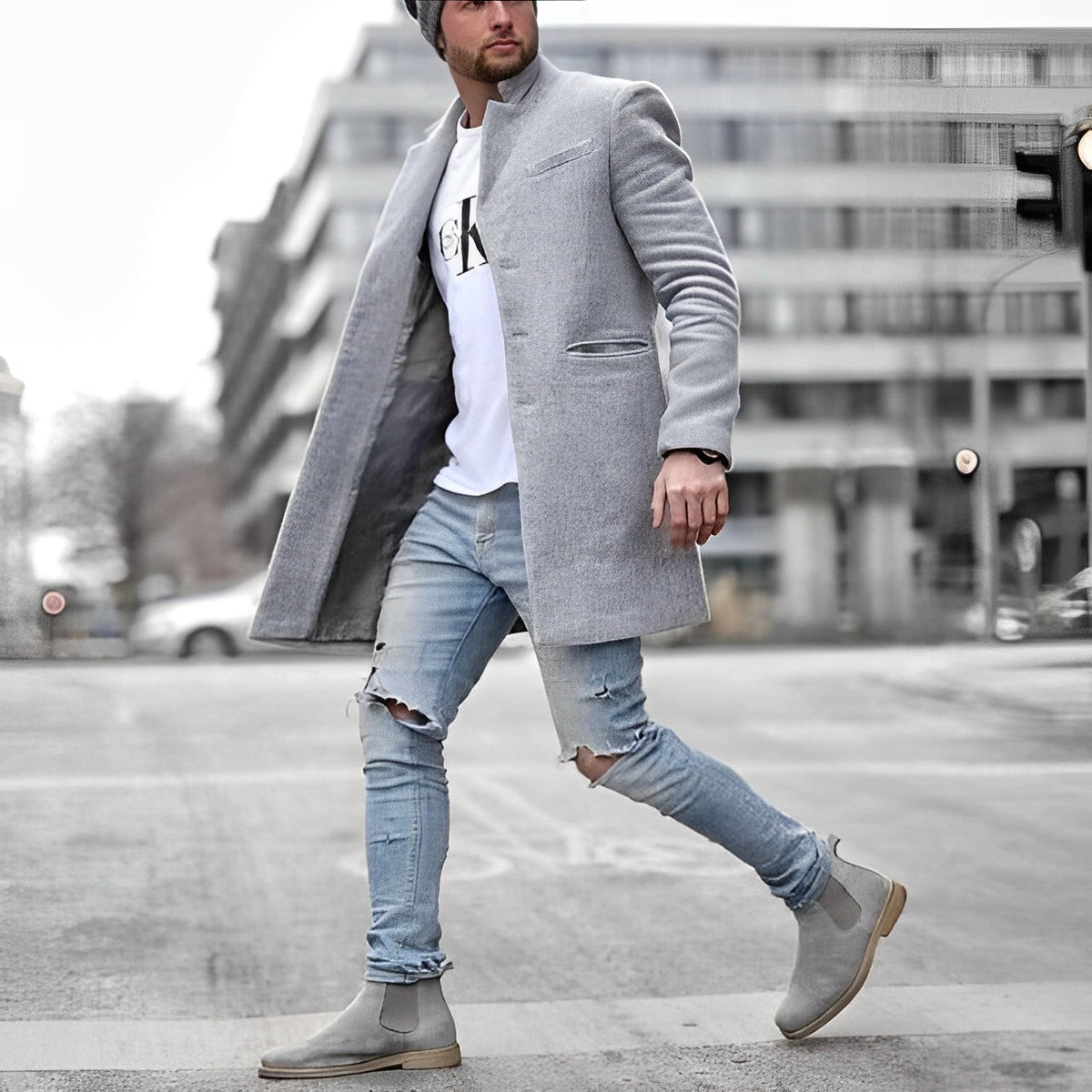 Calico | Men's Slim-Fit Mid-Length Overcoat Gray