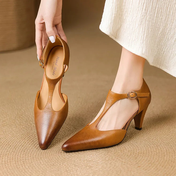 Triana | Women’s Genuine Leather Heels – Chic Artisan Stiletto & Refined Slimming Silhouette Brown