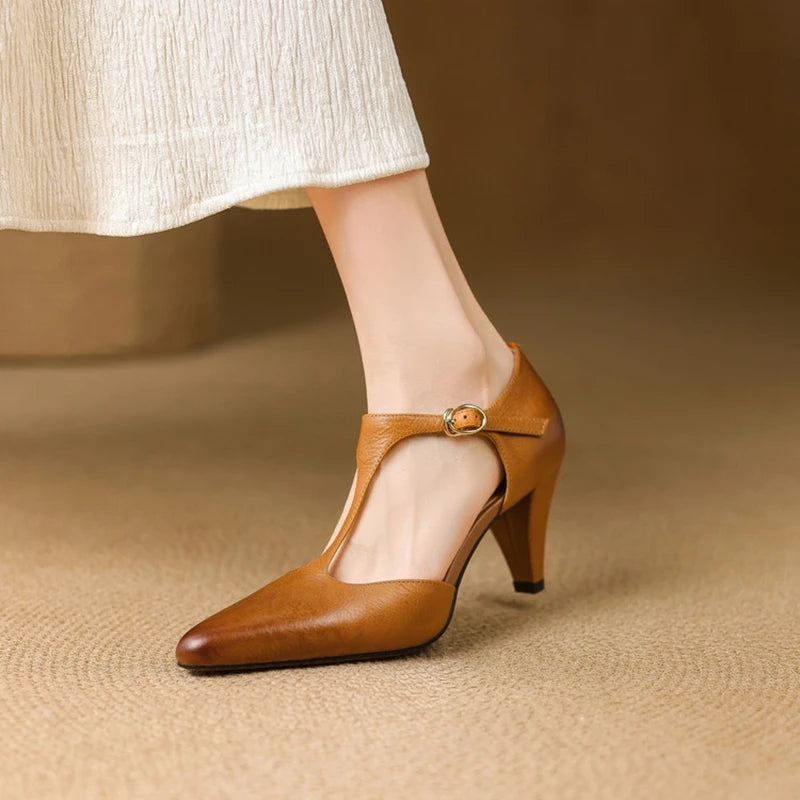 Triana | Genuine Leather Heels – Luxury Designer Block Heel & Slimming Strappy Silhouette