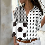 Women’s Printed Collared Blouse – Hand-Illustrative Motif, Tailored Button-Down & Boutique Botanical Charm grey