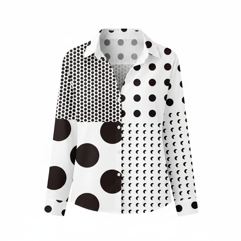 Women’s Printed Collared Blouse – Hand-Illustrative Motif, Tailored Button-Down & Boutique Botanical Charm