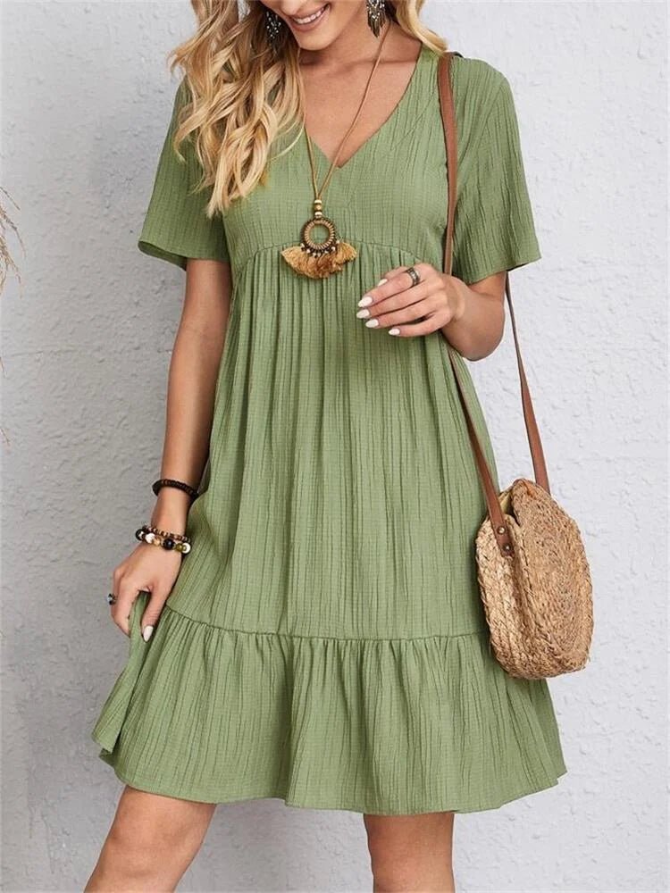 Passion | Tummy-Control Retro V-Neck Dress – Chic Artisan Grace & Refined Slimming Silhouette Green
