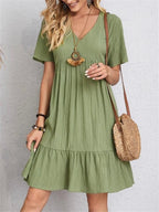 Passion | Tummy-Control Retro V-Neck Dress – Chic Artisan Grace & Refined Slimming Silhouette Green