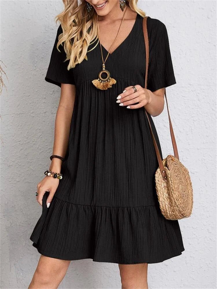 Passion | Tummy-Control Retro V-Neck Dress – Chic Artisan Grace & Refined Slimming Silhouette Black