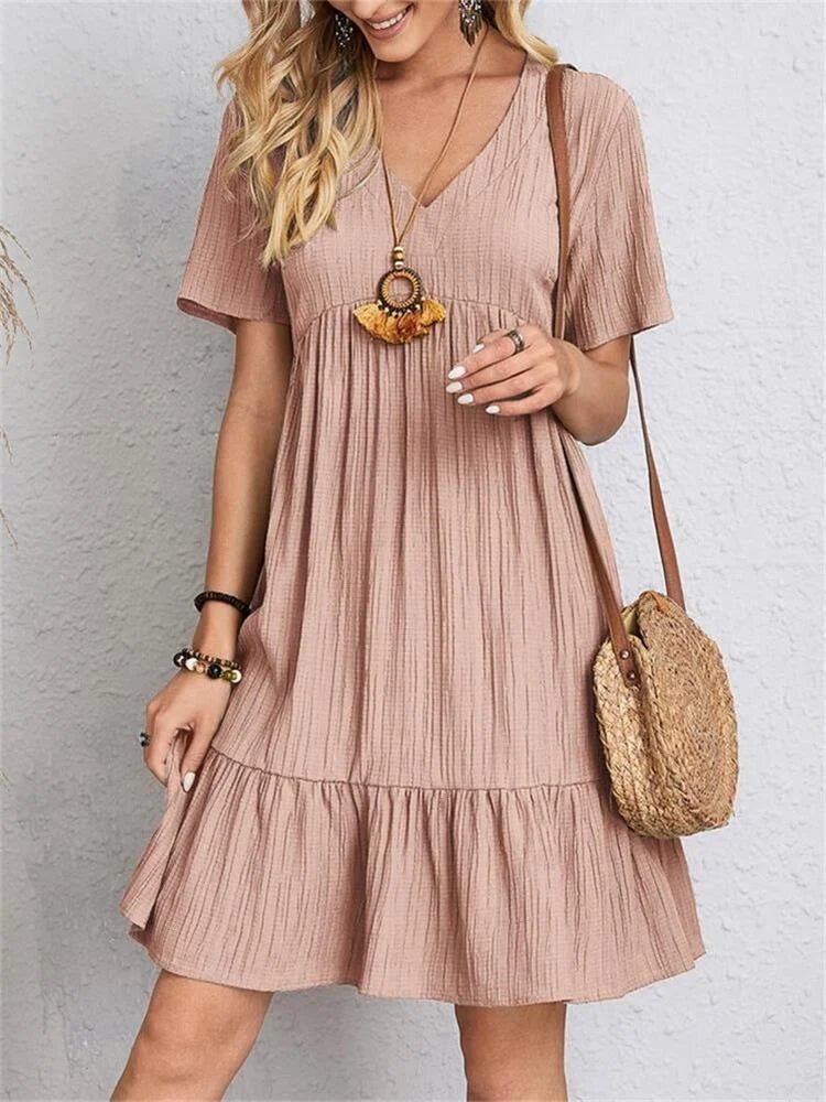 Passion | Tummy-Control Retro V-Neck Dress – Chic Artisan Grace & Refined Slimming Silhouette Rose gold