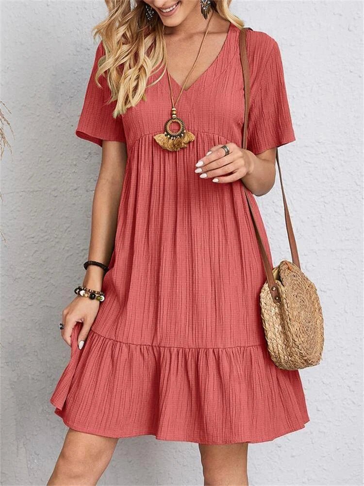 Passion | Tummy-Control Retro V-Neck Dress – Chic Artisan Grace & Refined Slimming Silhouette Red