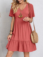 Passion | Tummy-Control Retro V-Neck Dress – Chic Artisan Grace & Refined Slimming Silhouette Red