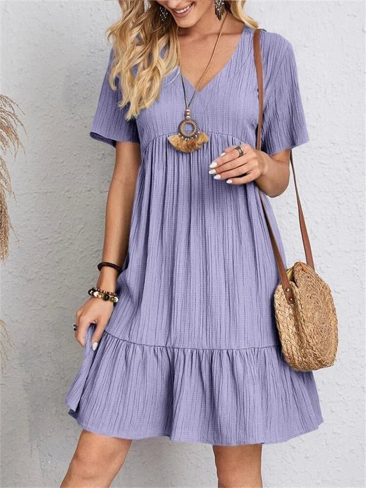 Passion | Tummy-Control Retro V-Neck Dress – Chic Artisan Grace & Refined Slimming Silhouette Purple