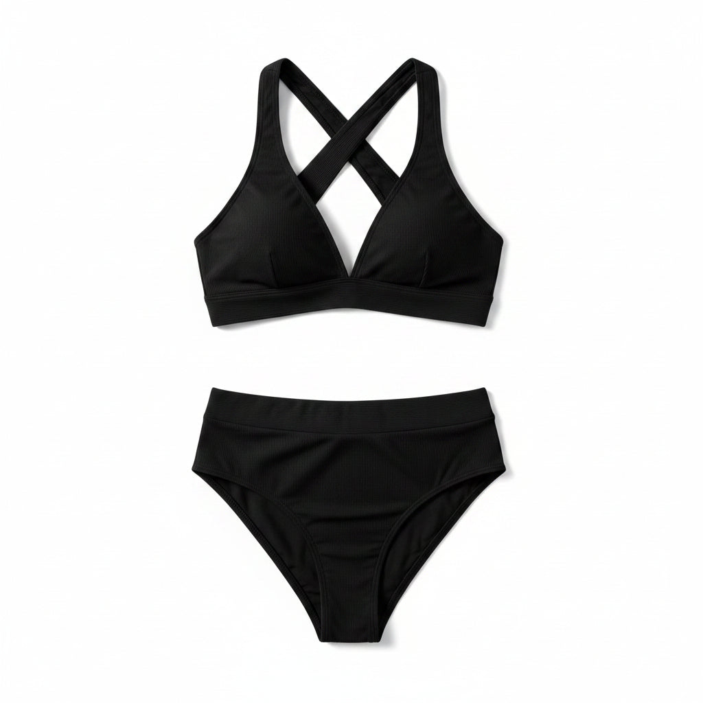 Women's High-Waisted V-Neck Summer Bikini | 2-Piece Set black