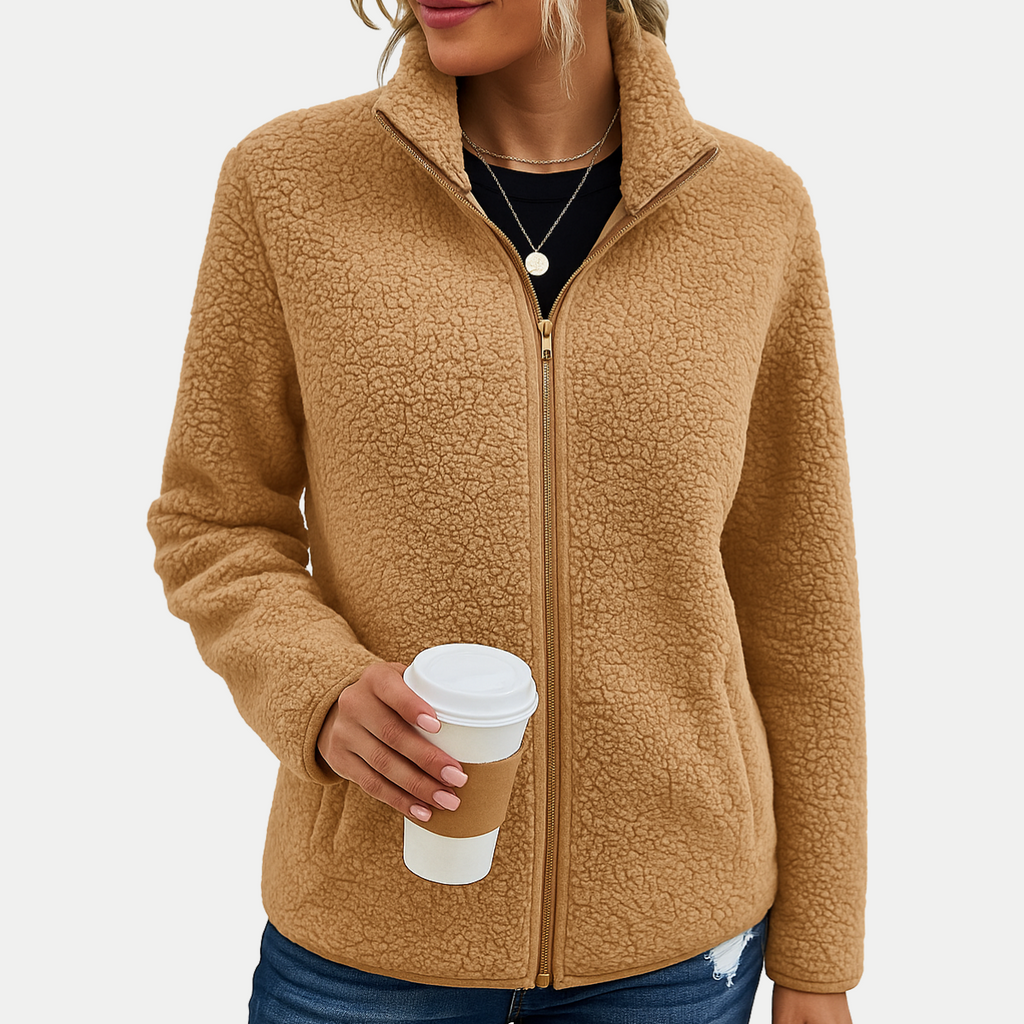 Mechi | Women's Fleece Jacket | Textured Surface Pattern Beige