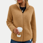 Mechi | Women's Fleece Jacket | Textured Surface Pattern Beige