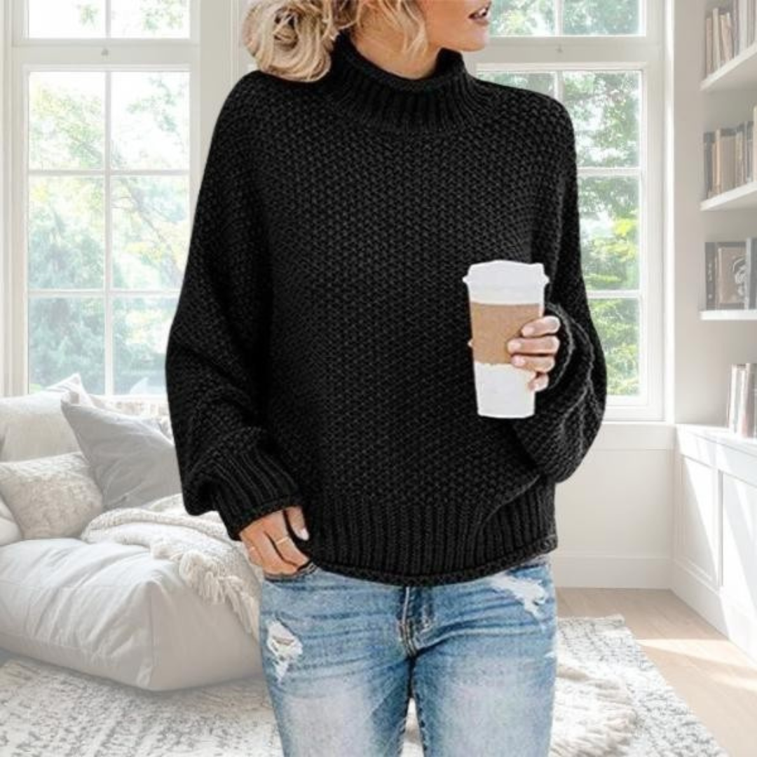 Parsha | Women's Sweater | Textured Knit Surface Long Sleeve Black