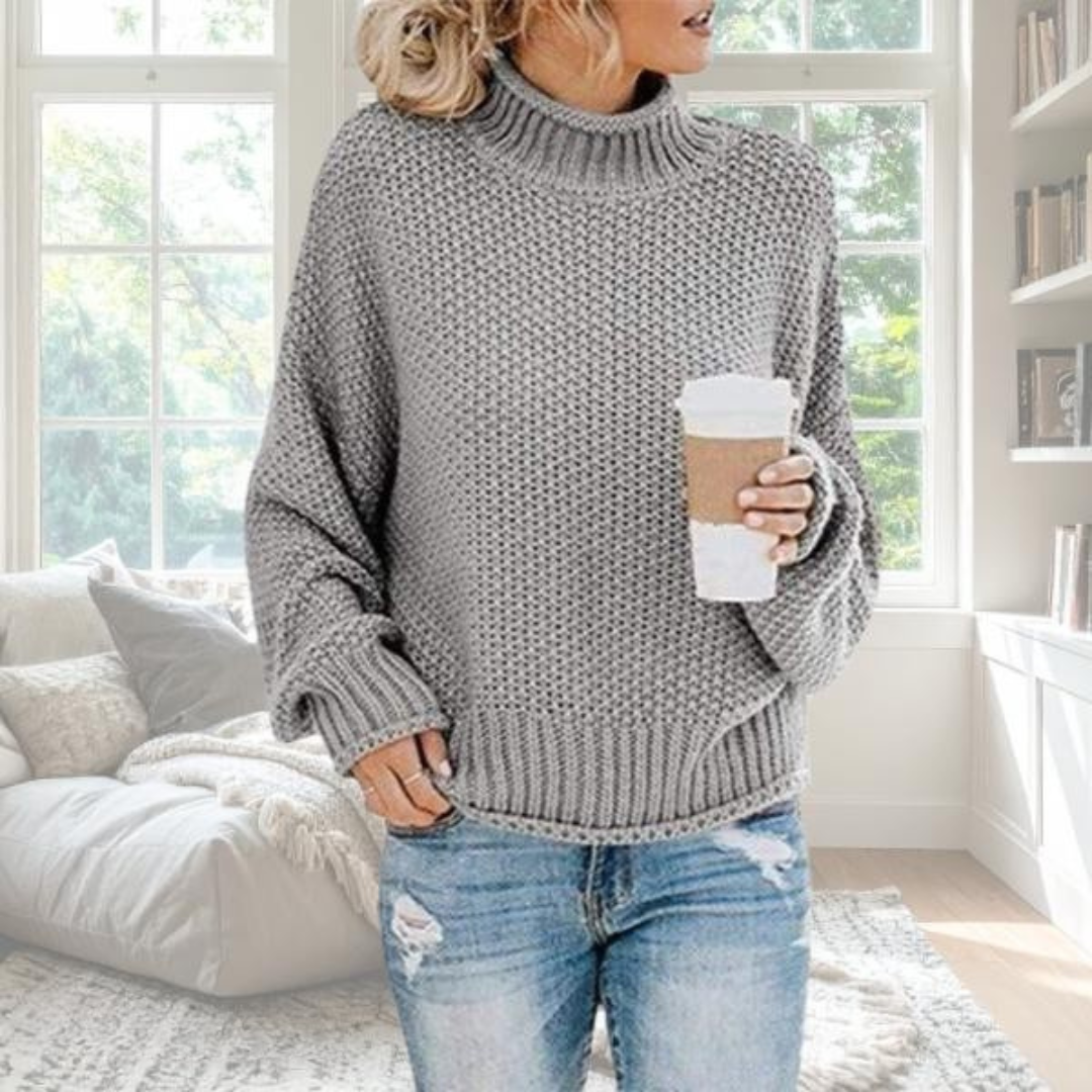 Parsha | Women's Sweater | Textured Knit Surface Long Sleeve Gray