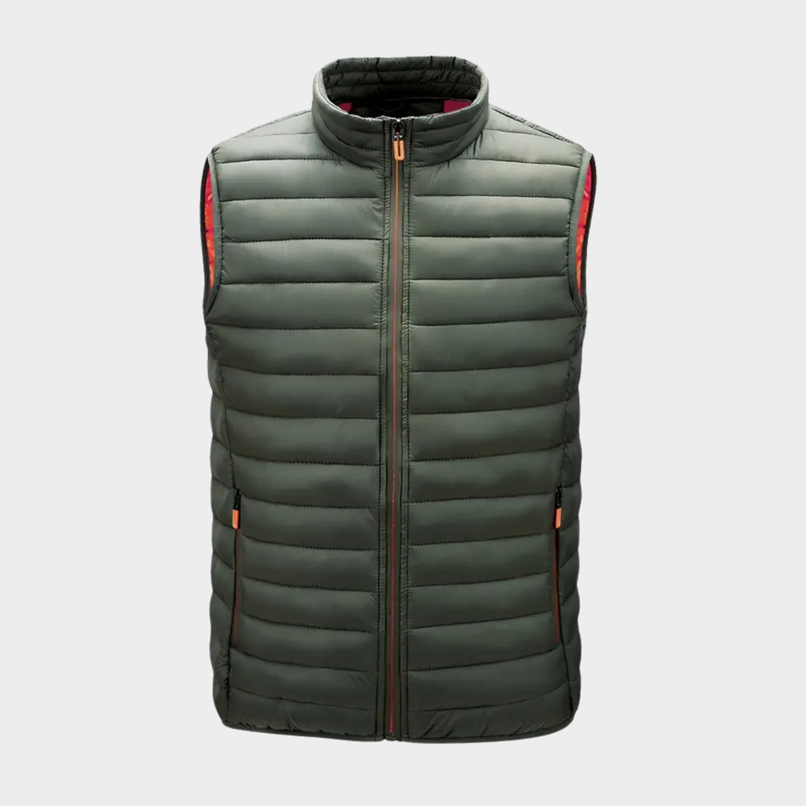 Miles | Men's Lightweight Quilted Bodywarmer Vest - Stand Collar Zip-Up Gilet & Puffer Vest Army Green