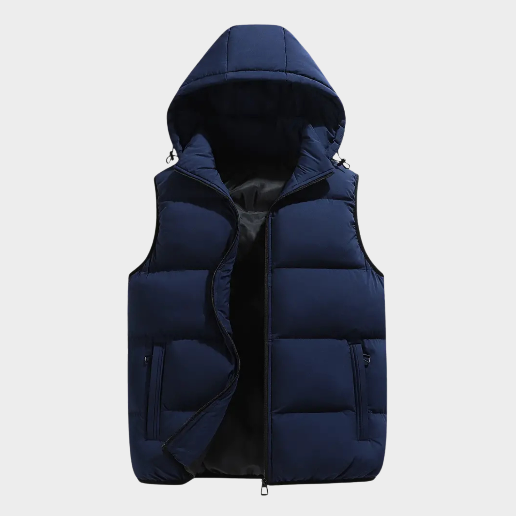 Isaac | Men's Lightweight Hooded Body Warmer Vest - Black Quilted Winter Gilet with Hood Blue