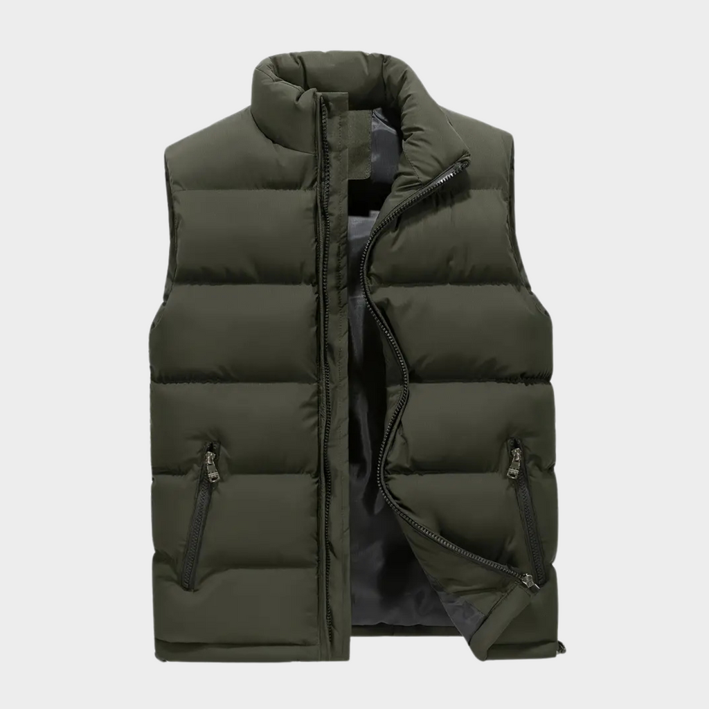 Anthony | Men's Quilted Body Warmer Vest with Zip Pockets - Black Insulated Gilet & Puffer Vest Army Green