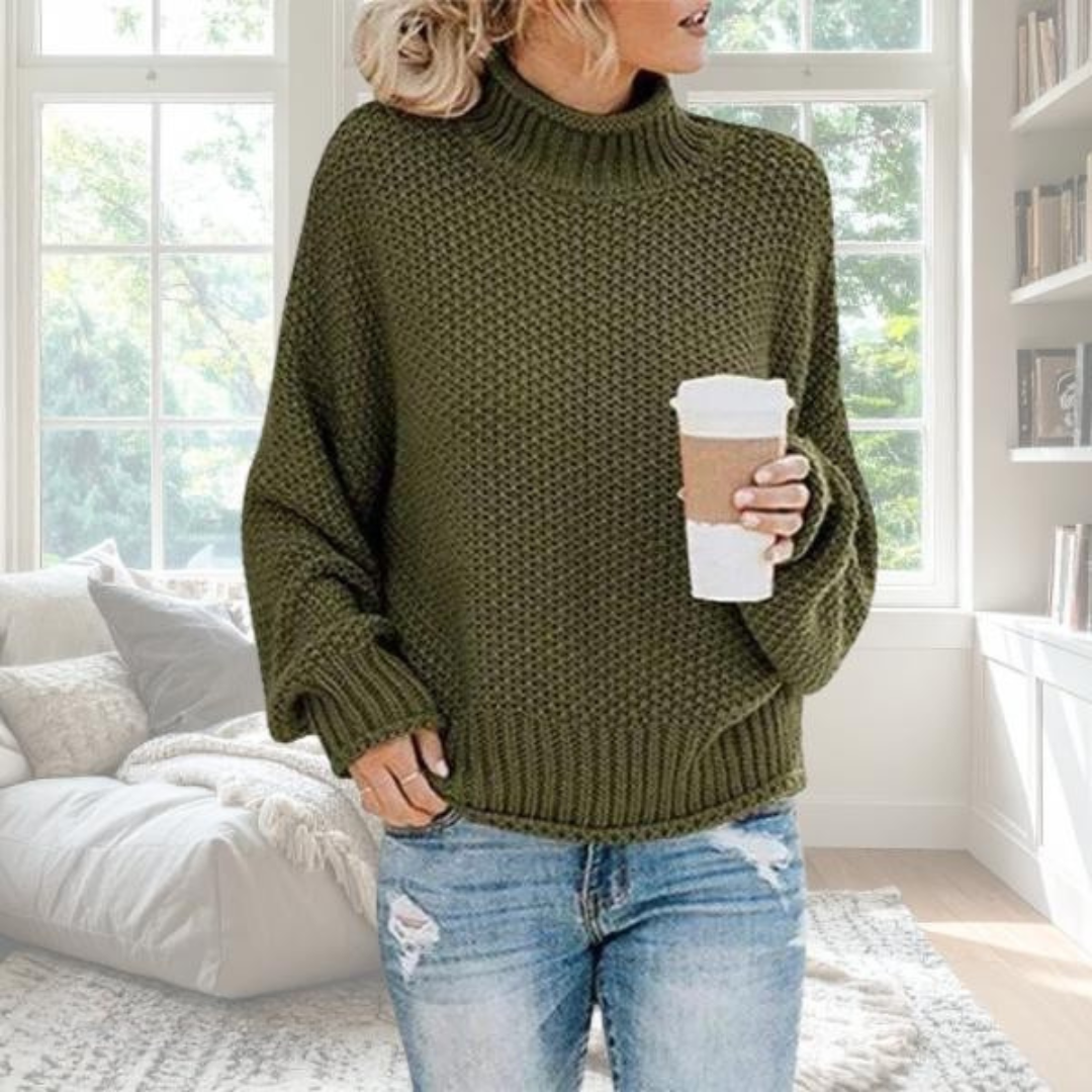Parsha | Women's Sweater | Textured Knit Surface Long Sleeve Army Green