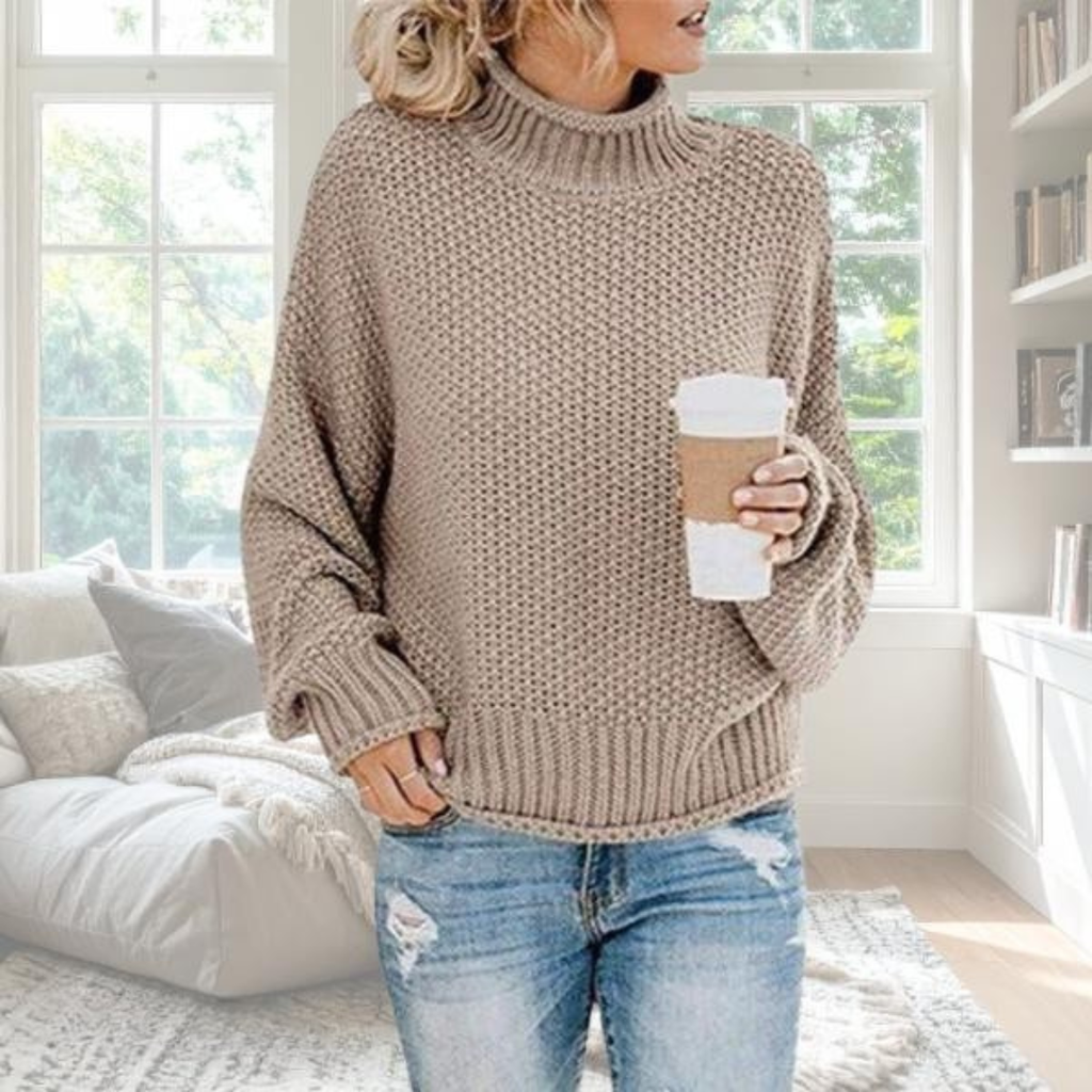 Parsha | Women's Sweater | Textured Knit Surface Long Sleeve Khaki