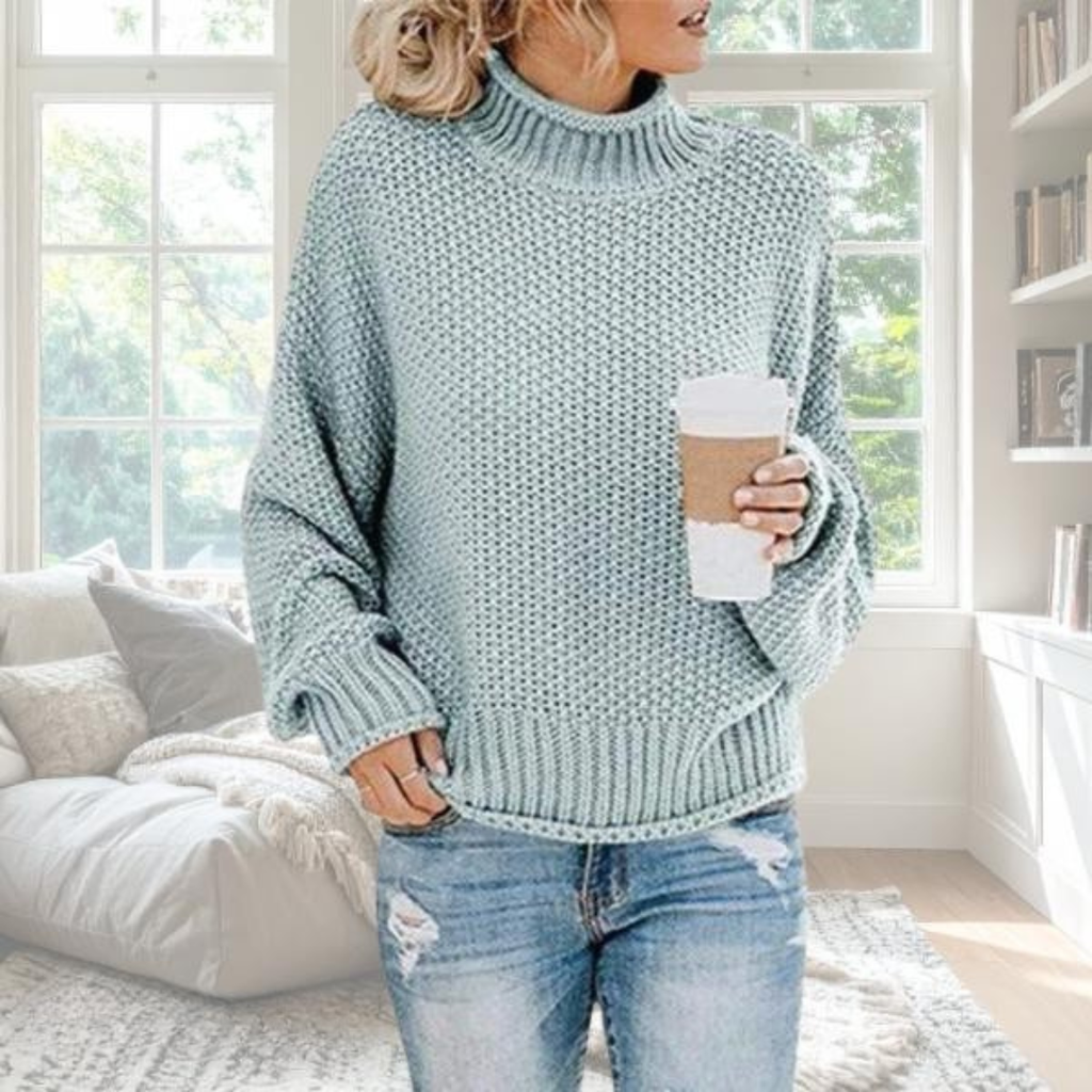 Parsha | Women's Sweater | Textured Knit Surface Long Sleeve Light Blue