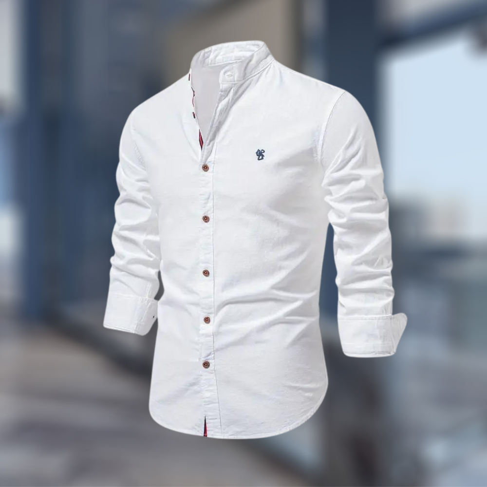 Men's Shirt Stand Collar Long Sleeve White