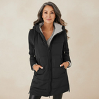 Pamelo | Women's Elegant Hooded Winter Coat - Warm Padded Puffer & Long Wool Parka Black