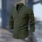 Men's Shirt Stand Collar Long Sleeve Dark Green