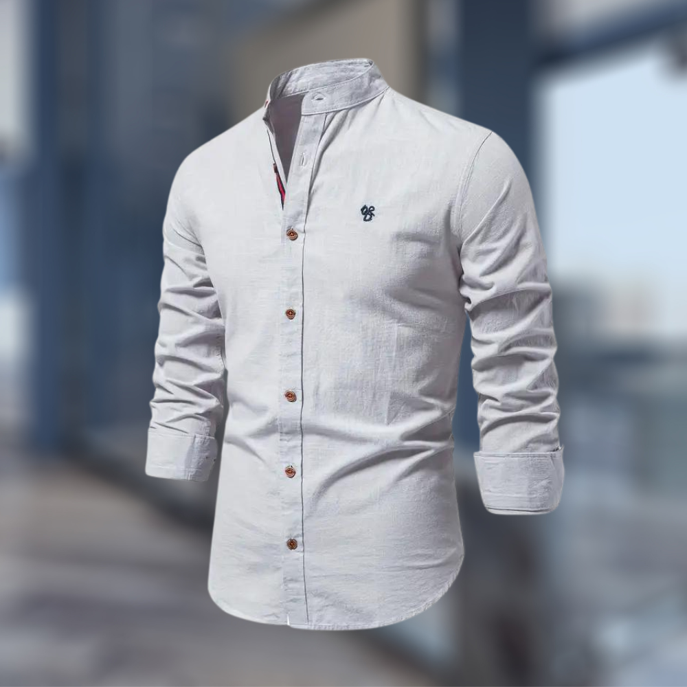 Men's Shirt Stand Collar Long Sleeve Gray
