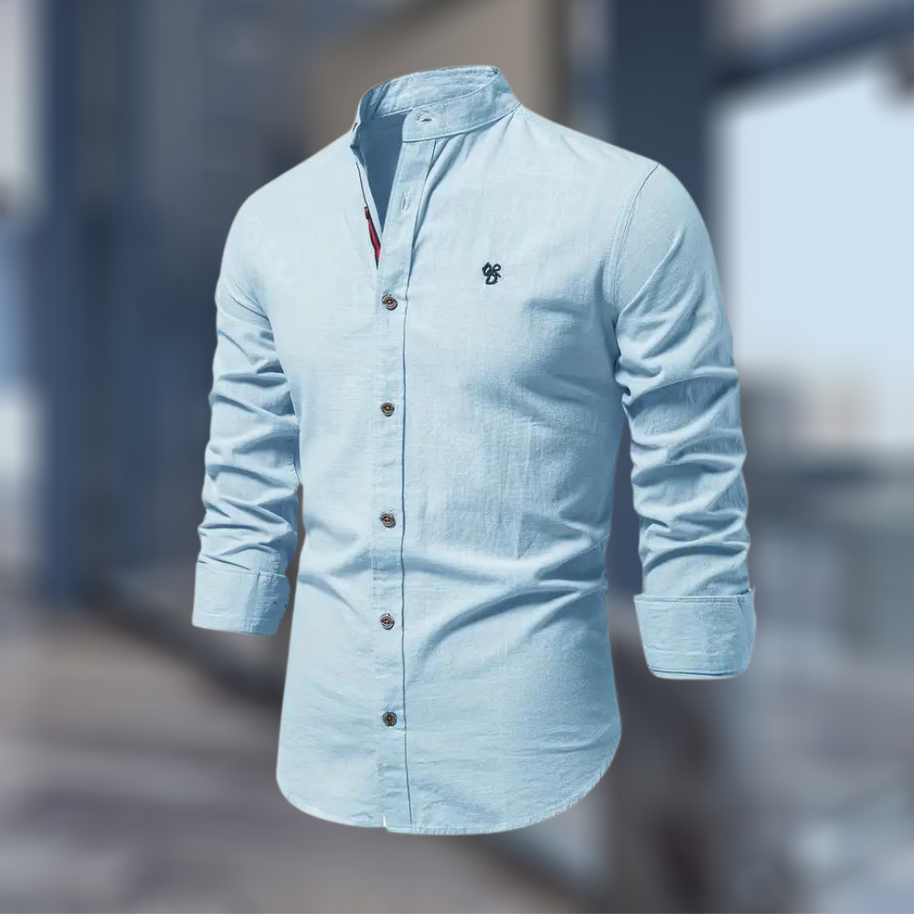 Men's Shirt Stand Collar Long Sleeve Light Blue