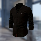 Men's Shirt Stand Collar Long Sleeve Black