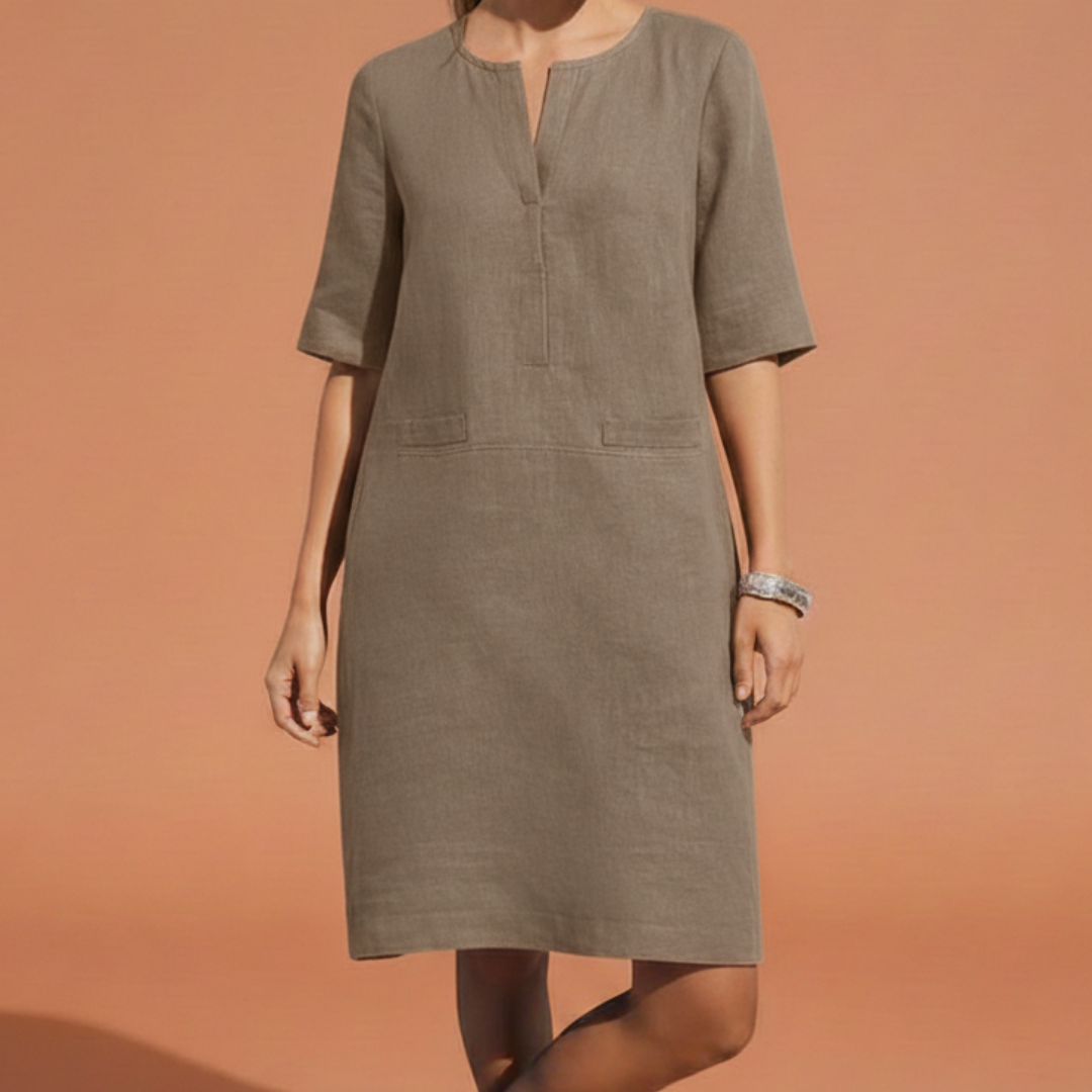 Damaris | Urban Riviera Shift Dress - Breathable & Stylish Beige