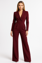 Aura | V-Neck Wide-Leg Jumpsuit – Chic Artisan Grace & Refined Slimming Silhouette Red