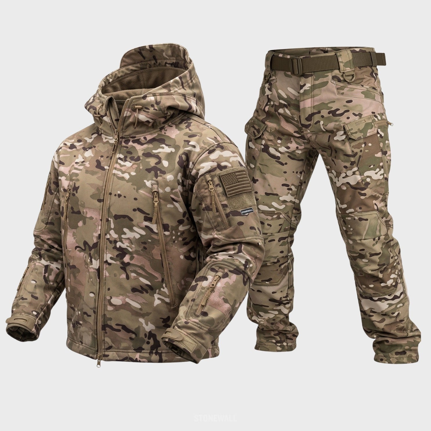 Figueral | Waterproof Softshell Jacket & Pants Set - Camo - 17 Pockets Earth Multicam