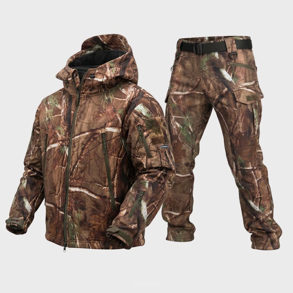 Zipari | Waterproof Softshell Jacket & Pants Set - Tree Camo - Fleece Lined Tree camo