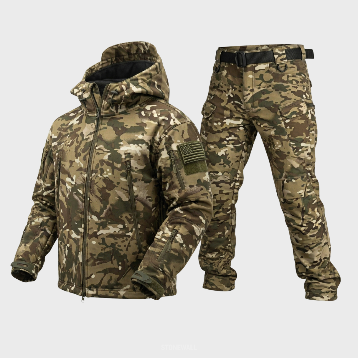 Figueral | Waterproof Softshell Jacket & Pants Set - Camo - 17 Pockets Green Multicam