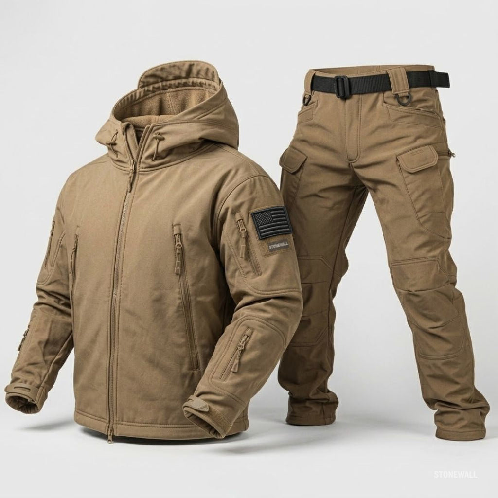 Hermosa | Waterproof Softshell Jacket & Pants Set - Fleece lined - 17 Pockets Tan