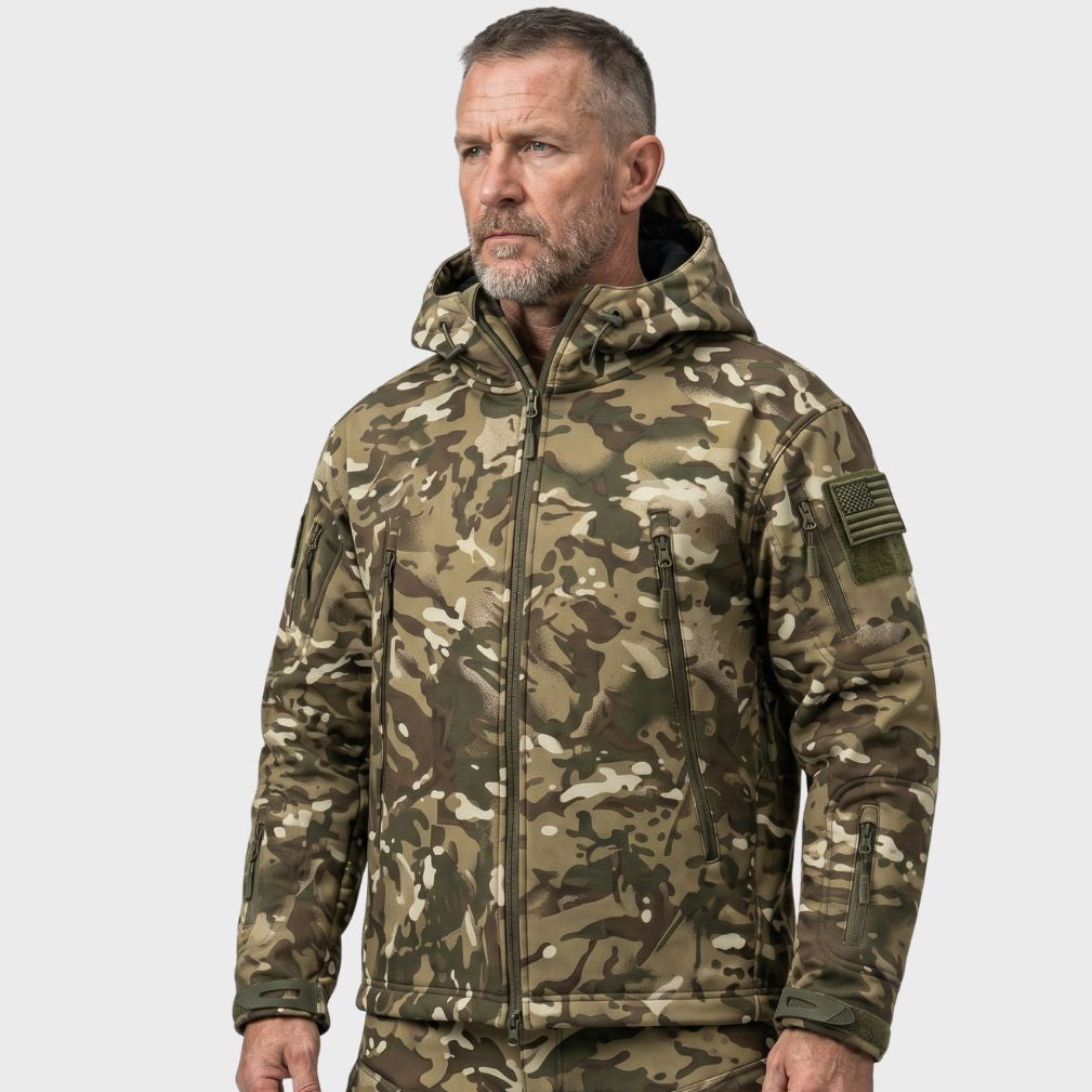 Wilshire | Waterproof Softshell Jacket - Camo - Fleece Lined Green Multicam