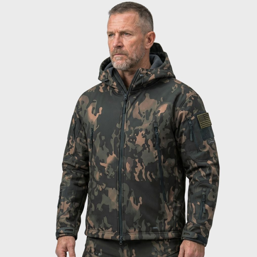 Wilshire | Waterproof Softshell Jacket - Camo - Fleece Lined Black Multicam
