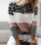 Chāme | Women's Color Block Sweater - Casual Multi-Panel Knit Pullover & Striped Jumper Pink